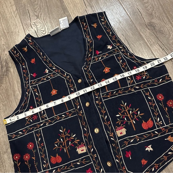 Y2K Vintage Embroidered Floral Vest M Bobbie Brooks Corduroy Embroidered Fall - Picture 7 of 8